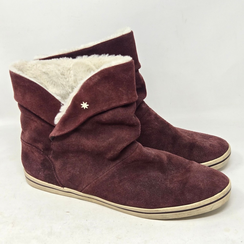 DC Shoes Womens 9.5 Burgundy Suede Faux Fur Slouch Ankle Boots Sneaker Sole
